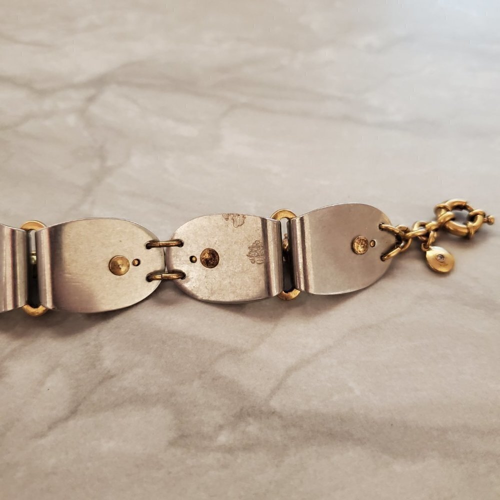 ✨ J.Crew Bracelet Silver Gold Rhinestones Crystals Antiqed Statement Chunky ✨ - Picture 10 of 11